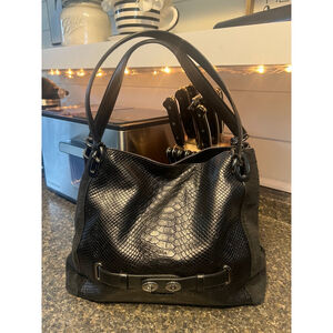 COACH BLAKE SHOULDER BAG IN EXOTIC EMBOSSED LEATHER F36234 ANTIQUE NICKEL/BLACK